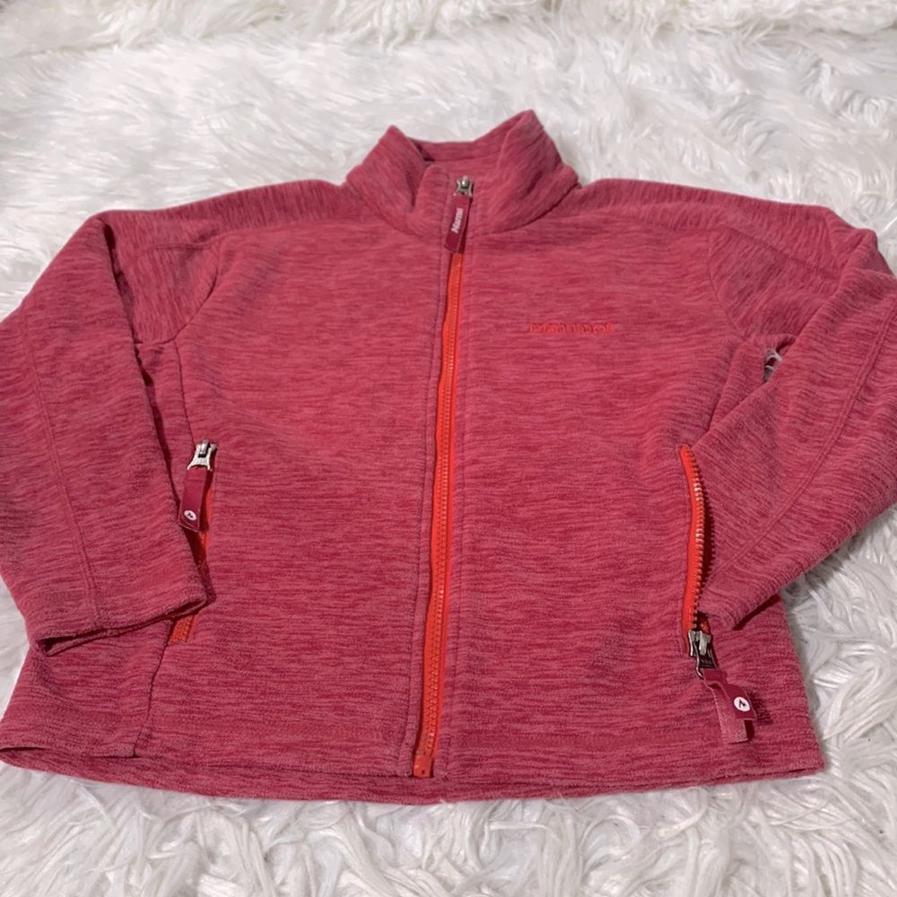 🟢3 for $20—/MARMOT Fleece Jacket exposed orange zip closure zip pockets girl